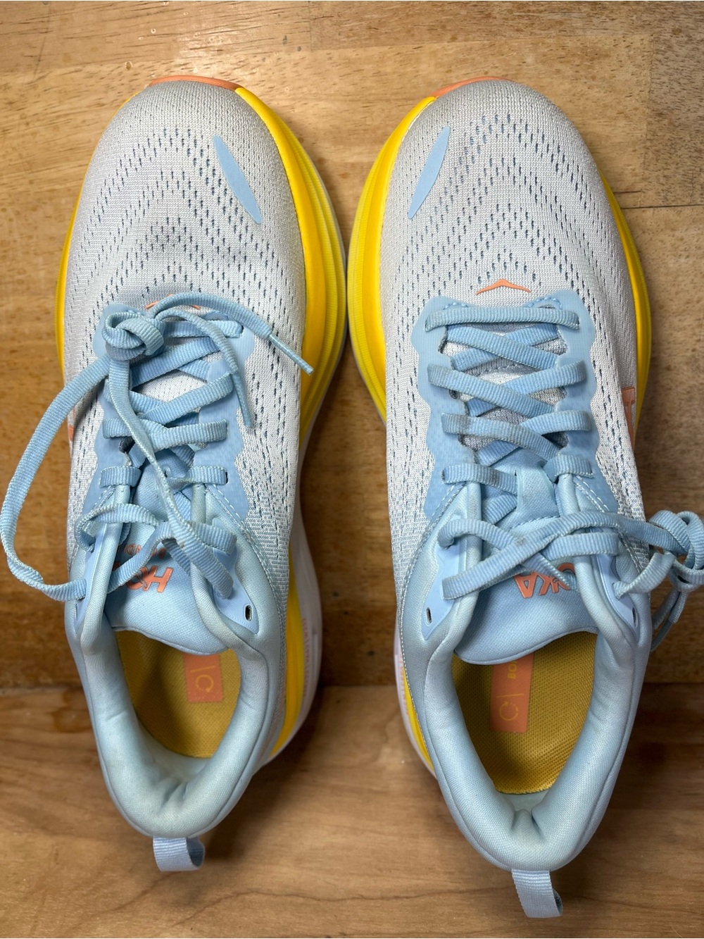 Hoka One One Bondi 8 REFLECTIVE Womens Size 9 Running Shoes Sneakers Blue Yellow - Picture 7 of 12